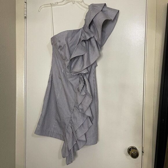 C/MEO collective Revolve one shoulder ruffle mini stripe dress size Medium - Picture 2 of 7